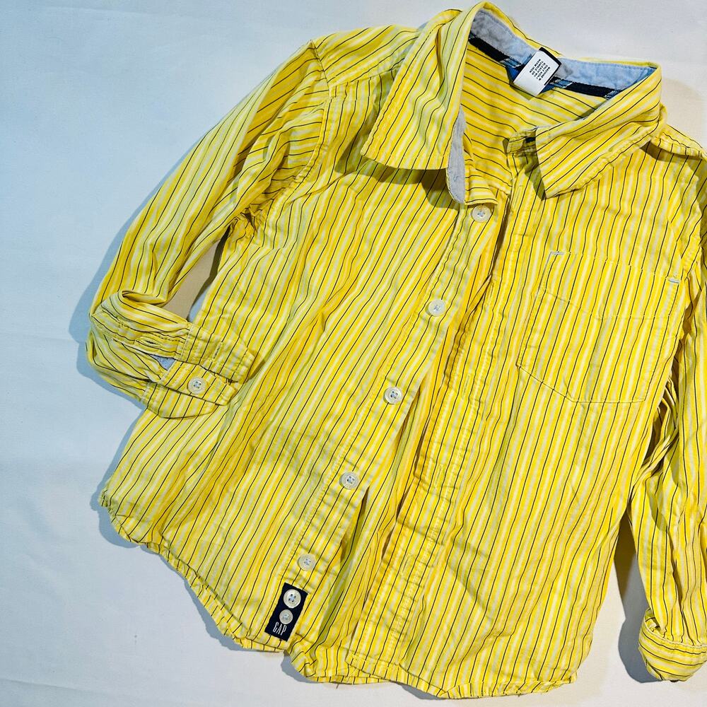 Baby Gap 100% Cotton Yellow Striped Long Sleeve Button Up Poplin Top Sz 4t
